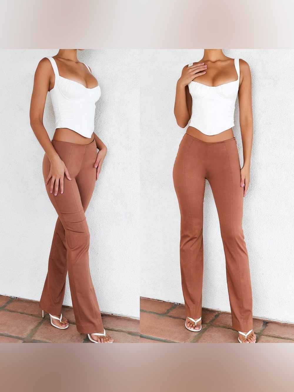 High-Rise Boot Cut Pants in Chestnut Brown
